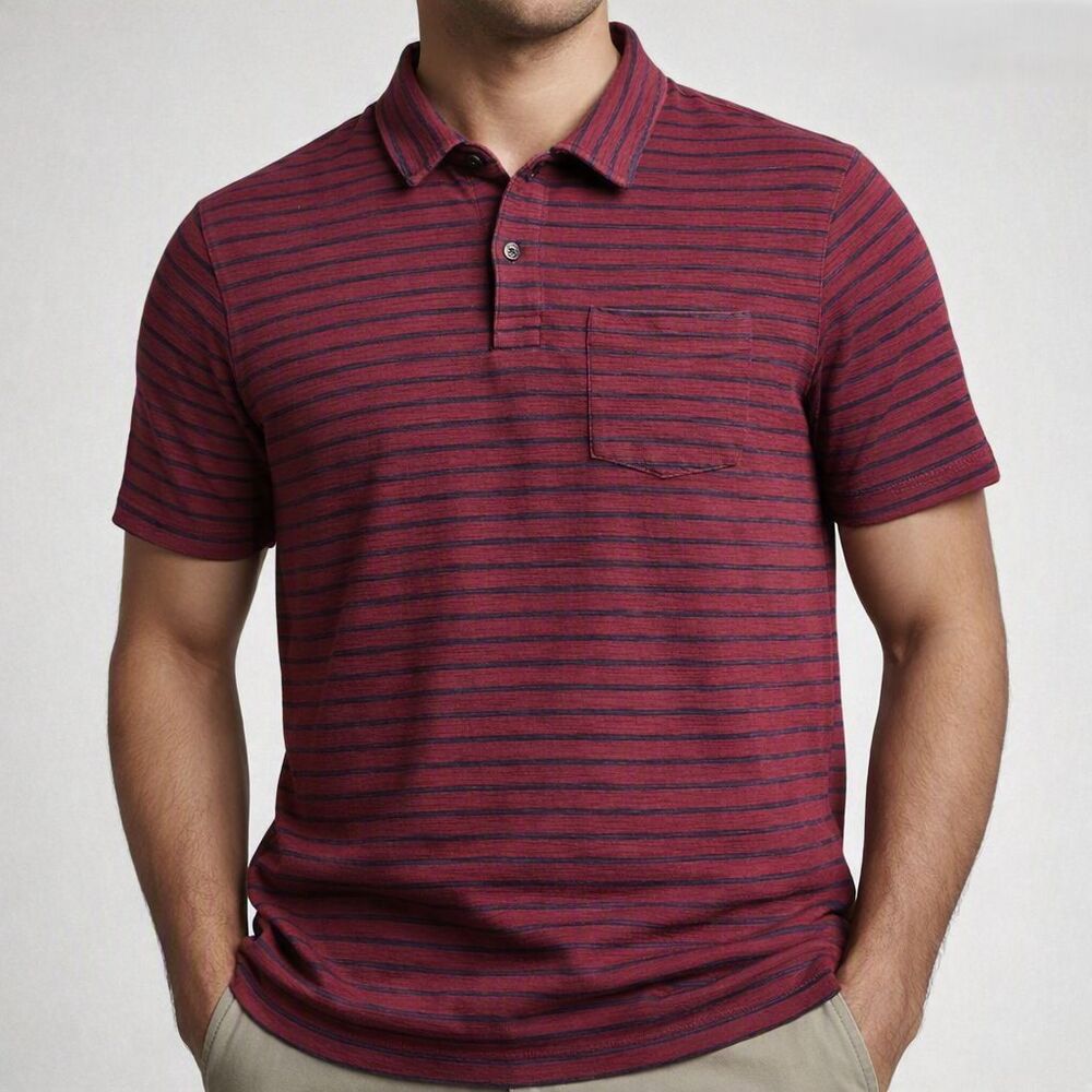 Ted Baker Polo Shirt Mens Size 4 Large Striped Burgandy Short Sleeve Heavy